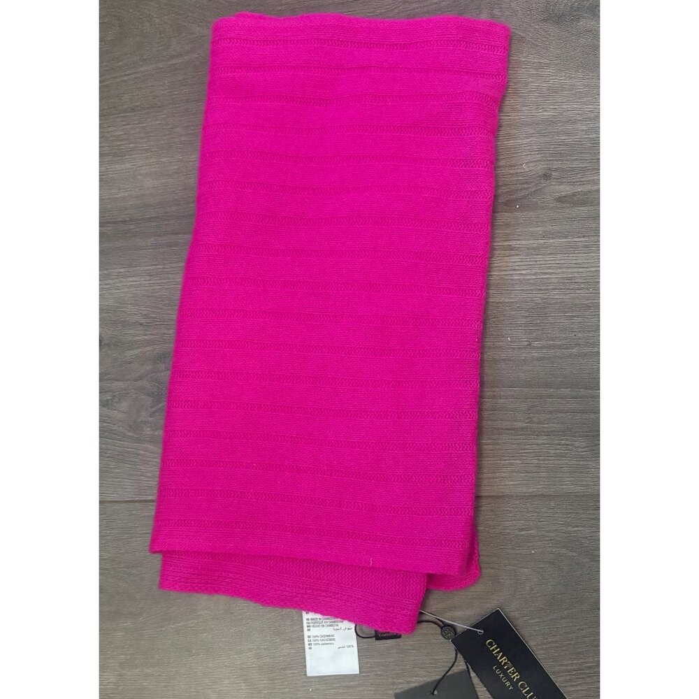 Charter Club Luxury 100% Cashmere Ribbed Scarf • Hot Pink • NWT
